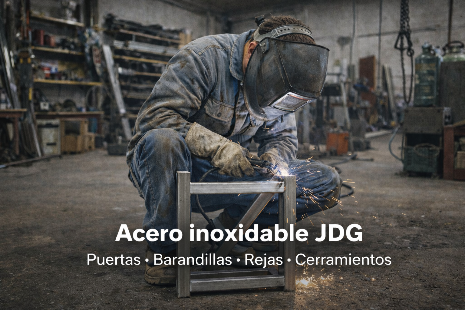 Trabajador de acero inoxidable en el taller de JDG en Murcia